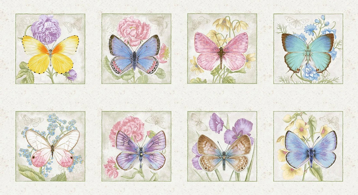 Fluttering Florals Square Block 24 Inch Multi Quilt Panel | Henry Glass