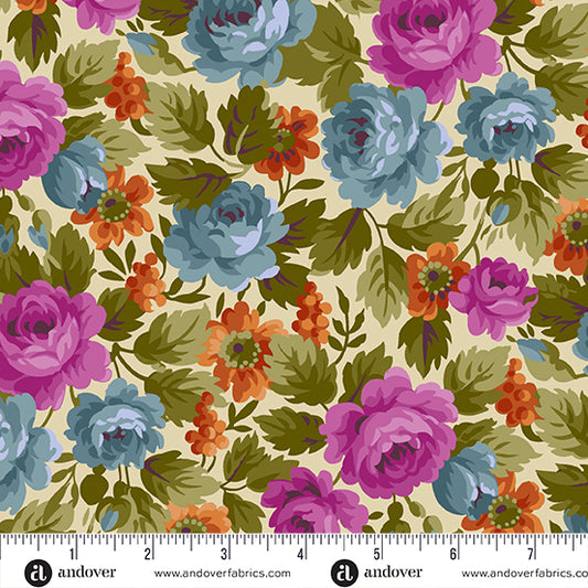 Moonlight Roses - Rose Bush Cream - Andover Fabrics