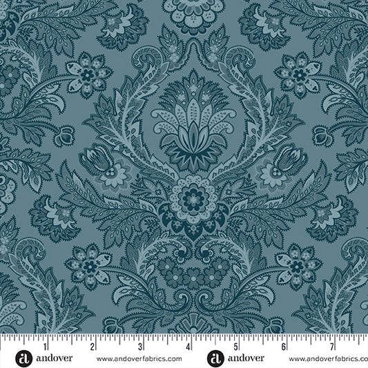 Moonlight Roses - Mirrored Medallion Blue - Andover Fabrics