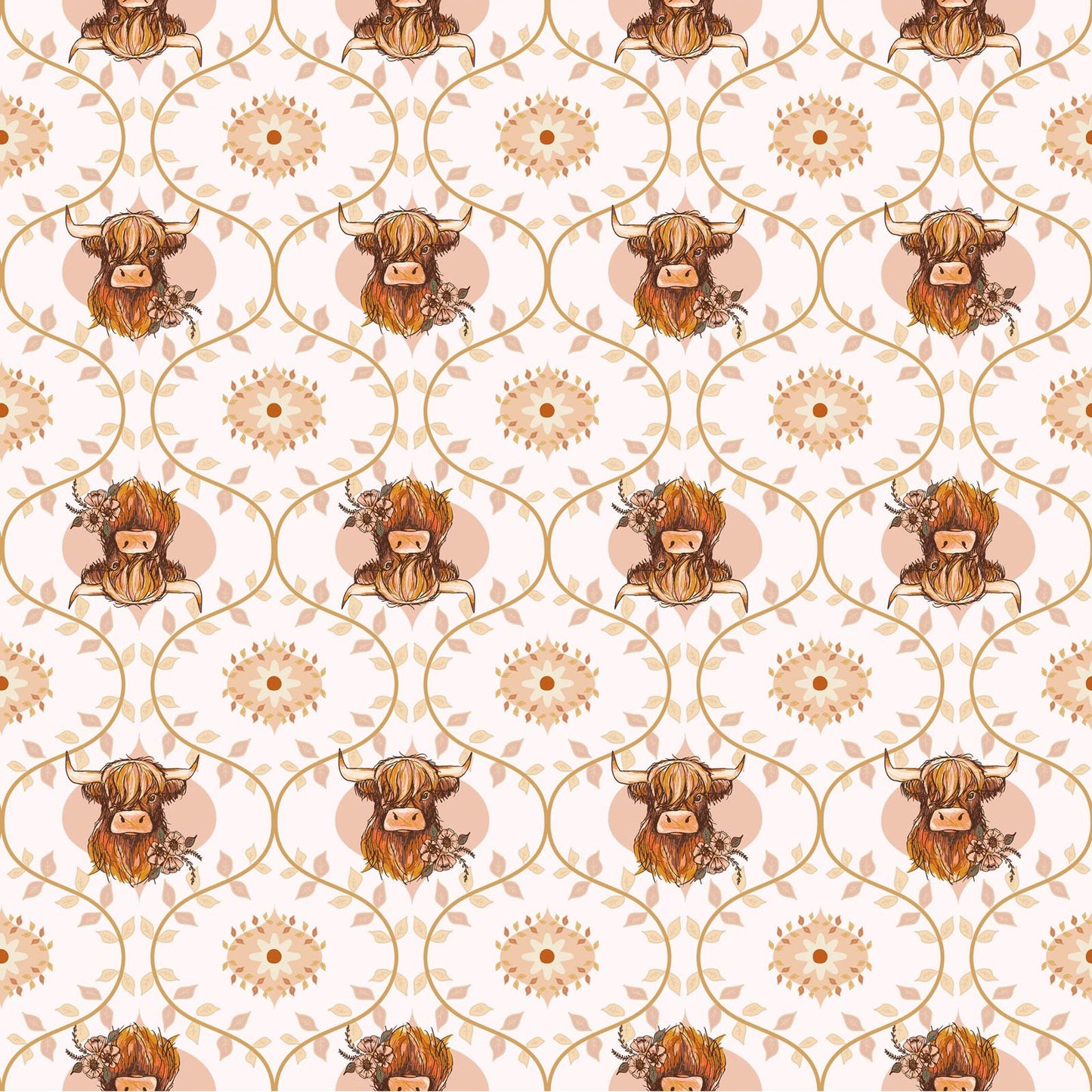 Coneflower Corral Digital Highland Cows White