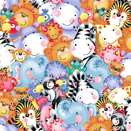 Born to Be Wild All Animals Packed Faces Multi Fabric | Henry Glass