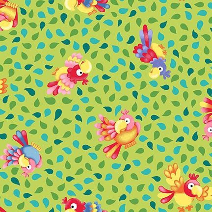 Born to Be Wild Tossed Birds Green Fabric | Henry Glass