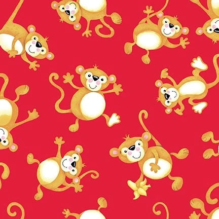 Born to Be Wild Tossed Monkeys Red Fabric | Henry Glass