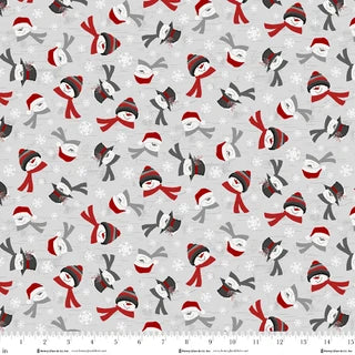 Blizzard Fun Snowmen Heads Light Gray Fabric | Henry Glass