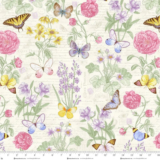 Fluttering Florals Large Floral Cream/Multi Fabric | Henry Glass