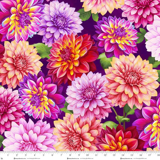 Blissful Blooms Dahlias Purple Fabric | Henry Glass