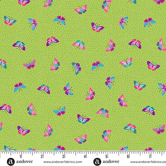 Tropica by Makower UK Butterflies Green