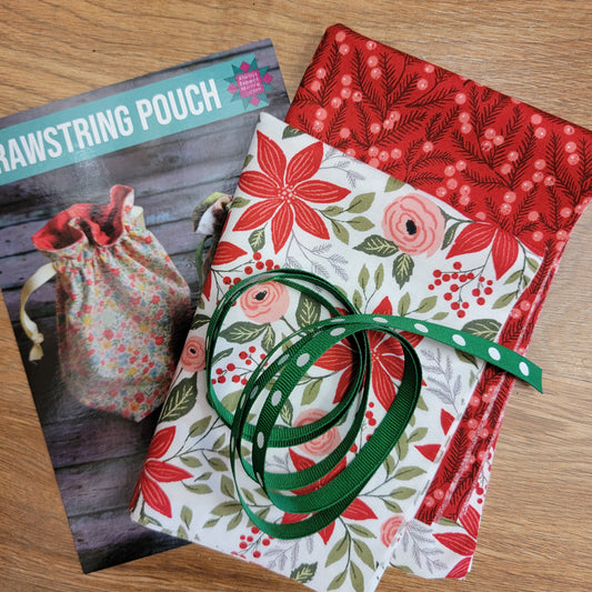 Drawstring Pouch - Berry & Pine (red/white)